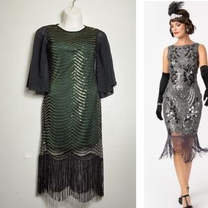 Metme Whimsigoth Sequin Flapper Dress Women's Size M Emerald Green Fridges